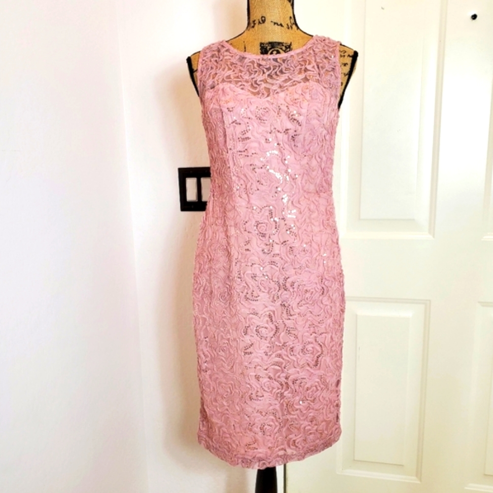 SLNY Embroidered Sequin LaceDress